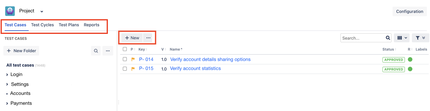 Test library: Test cases view